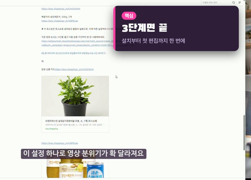 색 조합 D 비비드 팝 미리보기 — 화면 위 자막과 강조 카드